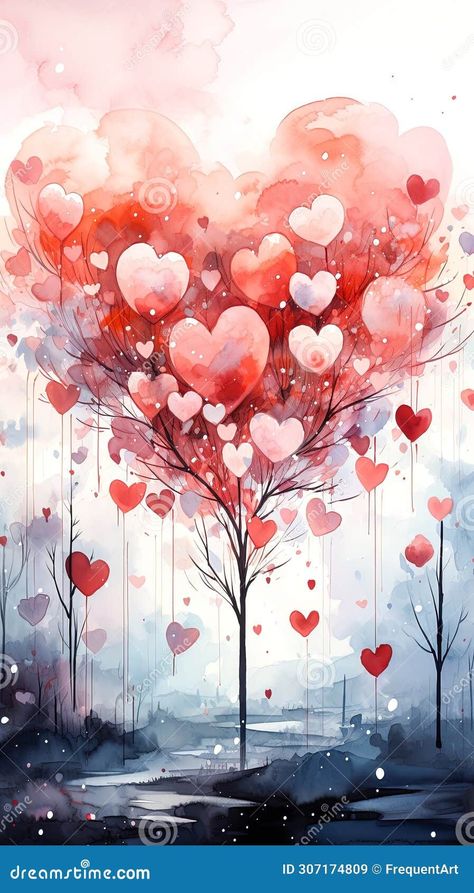 A Painting of a Heart Shaped Tree. Generative AI. Stock Illustration - Illustration of heart, canvas: 307174809 Valentines Images Pictures, Valentines Day Art Painting, Valentine’s Day Wallpaper, Valentines Day Aesthetic Wallpaper, Valentines Day Backgrounds, Valentines Pictures, Valentine Pictures, Valentine's Day Wallpaper, Heart Shaped Tree