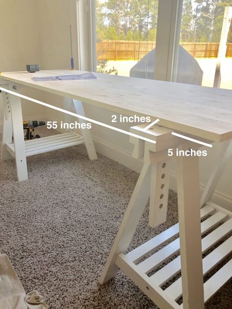 DIY desk from Ikea trestles Movable Table, Artist Desk, Trestle Desk, Pallet Desk, Art Studio Room, Desk Legs, Outdoor Office, Studio Room, Craft Room Office