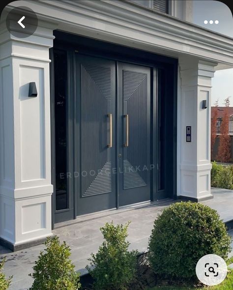 Front Door Double Doors Entrance, Double Main Door, House Entrance Doors, Art Deco Exterior, Double Door Entrance, House Main Door, Home Gate Design, Modern Entrance Door, Double Doors Exterior