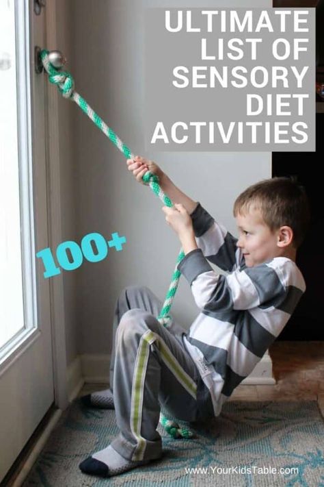 100 Awesome and easy sensory diet activities that you can start using in your home today! Find the best activities for your kid. Sensory Disorder, Sensory Therapy, Sensory Motor, Sensory Diet, Pediatric Occupational Therapy, Sensory Rooms, Sensory Tools, Sensory Integration, Sensory Room