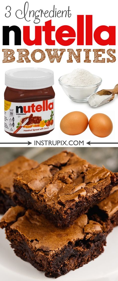 Nutella Brownies Recipe, 3 Ingredient Nutella Brownies, Nutella Recipes Brownies, 3 Ingredient Desserts, Resep Brownies, Nutella Brownies, Homemade Nutella, Easy Cheesecake Recipes, Nutella Recipes