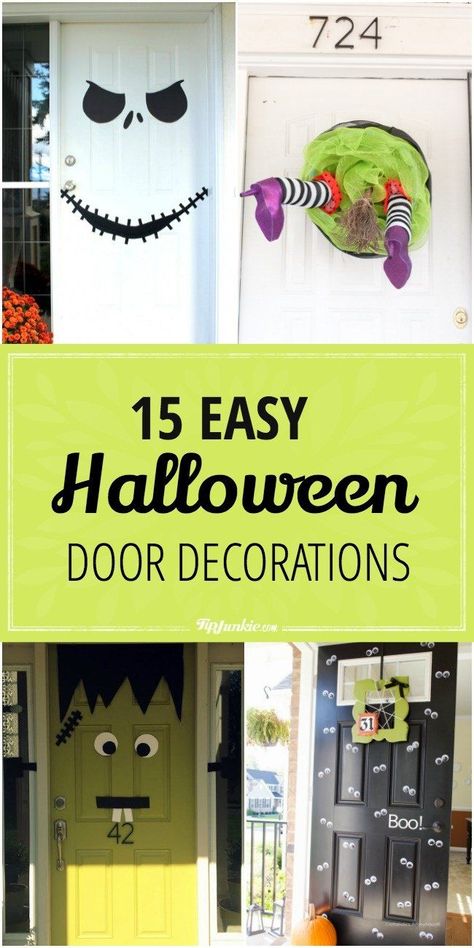 15 Easy Halloween Door Decorations via @TipJunkie Easy Halloween Door Decorations, Diy Halloween Door Decorations, Halloween Classroom Door, Halloween Diy Door, Halloween Front Door Decorations, Halloween Front Doors, Hallowen Ideas, Halloween Graveyard, Halloween Classroom