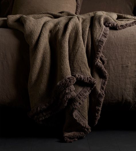 Snuggle under this deep chocolate brown throw, beautifully laundered and crafted in a cotton linen mix. Part of the Abigail Ahern collection. Shop Now Butterscotch Bedding, Brown Bed, Abigail Ahern, Linen Store, Bedroom Color Schemes, Virginia Woolf, Linen Duvet Covers, Linen Duvet, Linen Throw