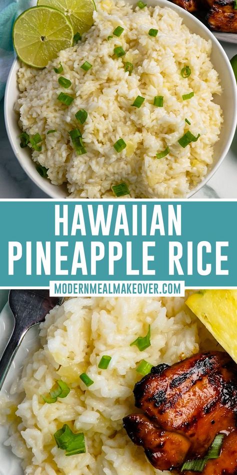 Hawaiian pineapple rice in a white bowl and garnished with green onions. Hawaiian Side Dishes, Rice Dishes Recipes, Pineapple Rice, Rice Side Dish Recipes, Hawaiian Dishes, Rice Side, Rice Side Dishes, Nutrition Articles, Hawaiian Food