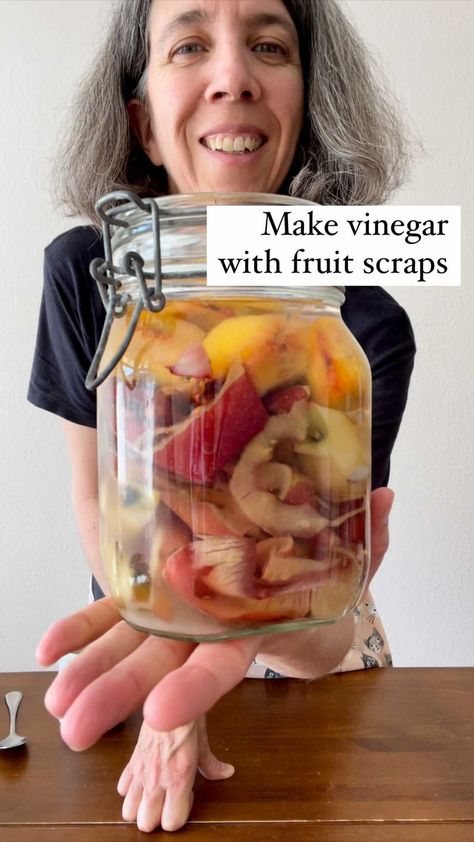 zerowastechef on Instagram: Scrap vinegar works various fruit. In this batch, in addition to apples peels and cores, I’ve added peach and cherry pits that had some… Peach Vinegar, Apple Vinegar, In Addition, Apples, Vinegar, Pickles, Condiments, Cherry, Fruit