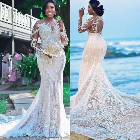 Wedding Dress Plus Size Long Sleeve Mermaids - Plus Size Wedding Dresses Sheer - Aliexpress Beaded Wedding Dress Mermaid, Wedding Reception Gowns, African Wedding Dresses, Long Sleeve Mermaid Wedding Dress, Dresses Long Sleeves, Wedding Dresses Mermaid, Boho Bridal Gowns, Reception Gown, Sheer Wedding Dress