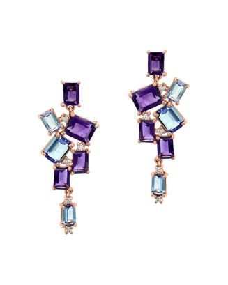 Bloomingdale's Diamond, Amethyst & Tanzanite Drop Earrings in 14K Rose Gold - 100% Exclusive Jewelry & Accessories - Bloomingdale's Amethyst Jewelry Ring, Tanzanite Drop Earrings, Small Earrings Gold, Blue Stones Jewelry, Neck Pieces Jewelry, Tanzanite Jewelry, Colour Blocking, Diamond Jewelry Designs, Gold Necklace Set