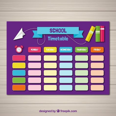 School timetable template with flat desi... | Premium Vector Class Timetable Ideas Classroom Displays, Time Table Chart Ideas For Classroom, School Timetable Template, Timetable Design, Daycare Curriculum, Class Timetable, Timetable Template, Classroom Schedule, School Board Decoration