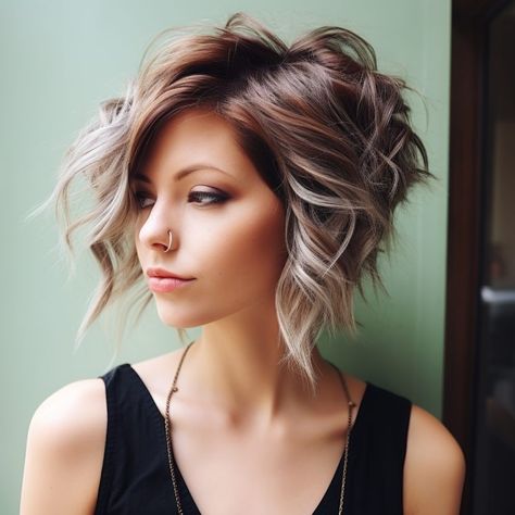 Uneven Pixie Haircut, Long A Frame Haircut, Curly One Side Hairstyles, Edgy A Line Haircut, Long Front Hair Short Back, Short Choppy Hairstyle Women Fine Hair, A Line Short Haircut, Behind The Chair Haircut, Edgy Haircuts For Medium Hair