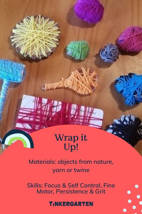 Objects wrapped in yarn ready for kids to unwrap Enclosing Schema Activities, Yarn Activities For Preschool, Enveloping Schema Activities, Painted Playground, Inside Activities, Open Ended Art, Curiosity Approach, Preschool Room, Learn Through Play