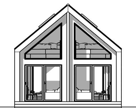 Small Concrete House Plans, Duplex Elevation, Getaway Cabin, Duplex Floor Plans, Tiny House Talk, Duplex Plans, In-law Apartment, Loft Kitchen, Tiny House Loft