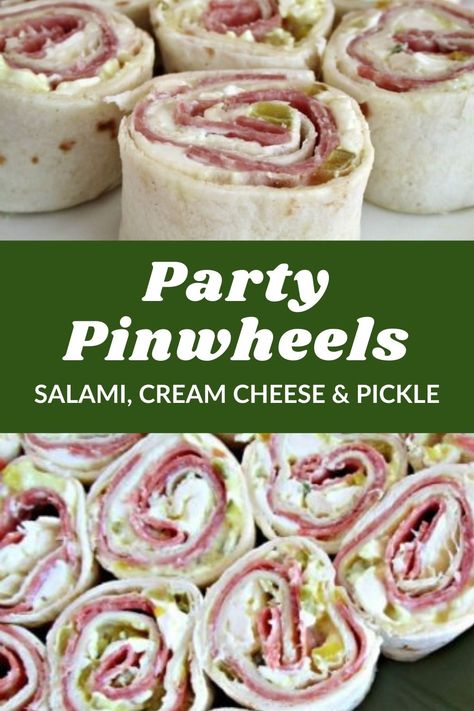 Easy Pinwheel Appetizers, Pickle Pinwheels, Rollups Appetizers, Pinwheel Appetizers Cream Cheese, Pinwheel Appetizers Easy, Salami Cream Cheese, Party Pinwheels, Cream Cheese Pinwheels, Pinwheel Sandwiches