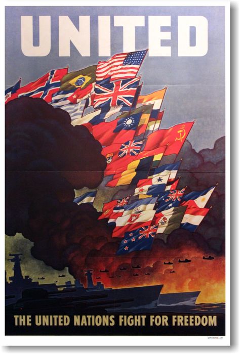 PRICES MAY VARY. United - The United Nations Fight For Freedom - Vintage WWII Reprint Poster. Proudly Made in the U.S.A 12" x 18" Poster Printed on High Quality Paper. 100% Satisfaction Guaranteed! Wwii Posters, Ww2 Posters, Charles I, Poster Hanging, Propaganda Art, Cool Wall Art, Propaganda Posters, Paper Poster, United Nations