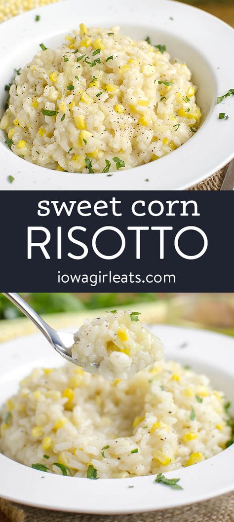 Potato Risotto Recipes, Rice Cooker Risotto Recipes, Creamy Risotto Recipes, Light Summer Dinner Recipes, Sweet Corn Risotto, Corn Risotto, Rice Risotto, Risotto Dishes, Seafood Risotto