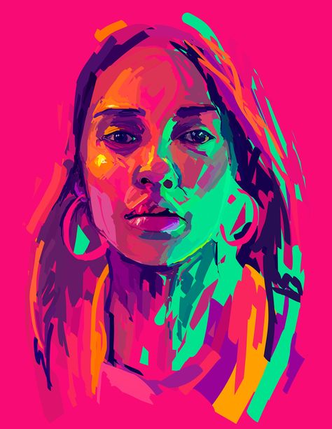 Abstract Color Palette, One Color Portrait, Portrait Drawing Color, Complementary Colors Painting, Colorful Portrait Painting, Digital Painting Ideas, Colourful Portrait, Collage Creator, Adobe Fresco