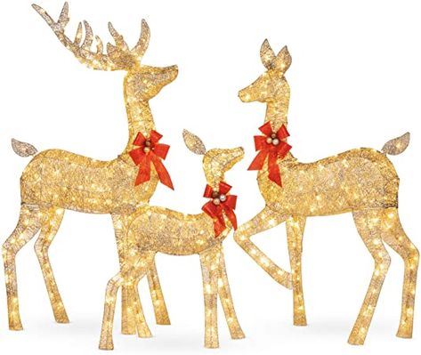 Amazon.com: Best Choice Products 3-Piece Lighted Christmas Deer Family Set Outdoor Yard Decoration with 360 LED Lights, Stakes, Zip Ties: Furniture & Decor Christmas Deer Lights, Deer Light, Reindeer Lights, Deer Family, Colonial Christmas, Christmas Yard Decorations, Christmas Yard, 3d Christmas, Customer Review