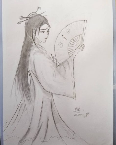 Chinese Drawing Traditional, Chinese Sketch, Dancing Sketch, Chinese Story, Easy Dragon Drawings, Chinese Drawing, Her Drawing, Girl Drawing Easy, Chinese Drawings