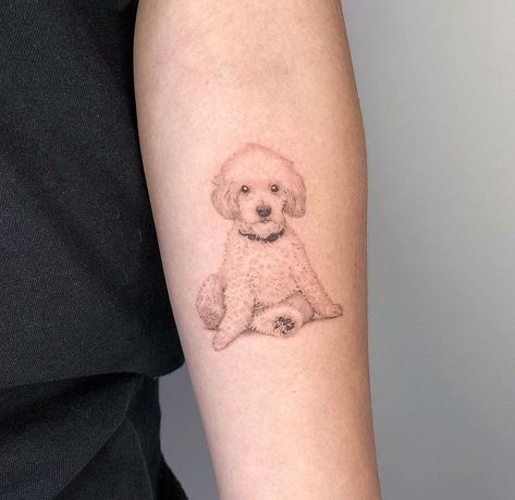 Toy Poodle Tattoo Outline, Miniature Poodle Tattoo, Goldendoodle Tattoo Ideas, Maltese Tattoo Minimalist, Fluffy Dog Tattoo, Cavapoo Tattoo, Maltipoo Tattoo, Cockapoo Tattoo, Doodle Dog Tattoo