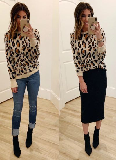 Leopard Sweater Outfit, Print Sweater Outfit, Jen Reed, The Sister Studio, Sister Studio, Cheetah Style, Leopard Print Outfits, Dress Booties, Fall Fashion Trends Women