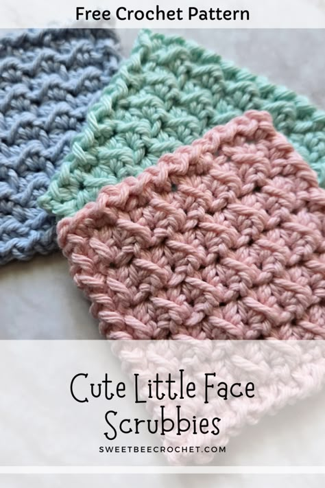 Crochet Face Scrubbies - Sweet Bee Crochet Scrubby Yarn Patterns, Lightweight Crochet Scarf, Scrubby Yarn Crochet Patterns, Scrubby Yarn Crochet, Crochet Face Scrubbies, Crochet Washcloth Free Pattern, Crochet Bathroom, Crochet Washcloth Free, Scrubbies Crochet Pattern