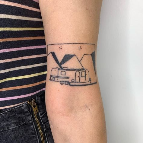 Airstream Tattoo, Trailer Tattoo, Rv Tattoo, Coffee Tattoo, Coffee Tattoos, Tattoo Inspo, Tattoo Styles, Tiny Tattoos, Tattoo Ideas