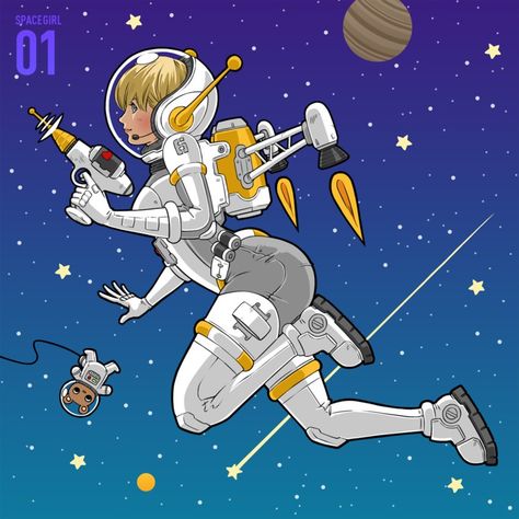 Space Girl Art, Sci Fi Character Design, Rockabilly Art, Science Fiction Illustration, Astronaut Art, Sci Fi Comics, Space Girl, Creative Artwork, Comics Girl