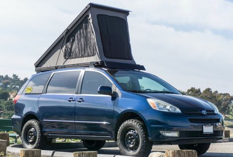 Go Where No Minivan Has Gone Before With This Lifted, Overlanding Ready Toyota Sienna | Carscoops Honda Van, Lifted Van, Yamaha Scooter, Pop Top Camper, Van Conversions, Roof Tent, Laguna Niguel, Soccer Practice, Pop Up Camper