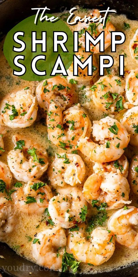 This Super Quick Shrimp Scampi Recipe is simmered in a buttery lemon and garlic sauce and ready in under 15 minutes. Use on top of freshly cooked pasta, rice or spiraled veggies for an easy weeknight dinner. Shrimp Scampi Recipe Easy, Scampi Sauce Recipe, Cilantro Shrimp Recipes, Shrimp Scampi Pasta, Easy Shrimp Scampi, Keto Shrimp, Cooked Shrimp, Salad Inspiration, Quick Cooking Recipes