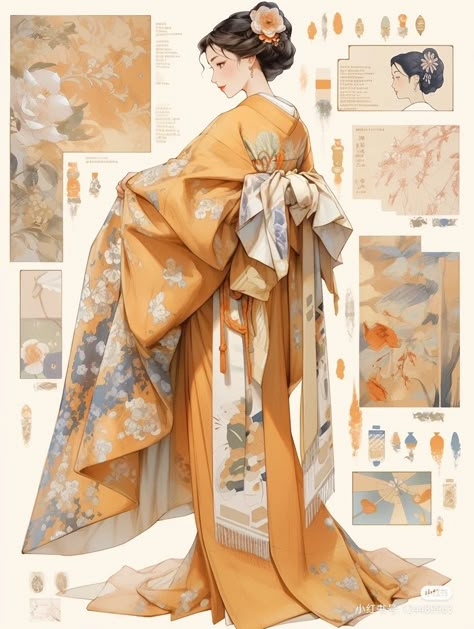 Fantasy Kimono Design, Kimono Drawing, Kimono Art, Japanese Traditional Clothing, Anime Kimono, Dress Design Drawing, Kimono Design, Fashion Drawing Dresses, Japon Illustration