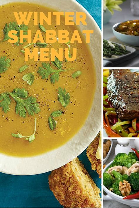 The Ultimate Winter Shabbat Menu. This menu has all the recipes you need for a cozy Shabbat including soup, salad and a main course. Shabbos Recipes, Shabbat Dinner Recipes, Shabbat Recipes, Craft Shack, Kosher Kitchen, Jewish Holiday Recipes, Jewish Cuisine, Kosher Cooking, Shabbat Dinner