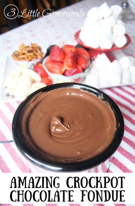 Crockpot Chocolate Fondue Recipe - 3 Little Greenwoods At Home Chocolate Fondue, Melted Chocolate For Dipping Crockpot, Crock Pot Chocolate Fondue, Crockpot Fondue, Easy Chocolate Fondue Recipe, Chocolate Crockpot, Fondue Ideas, Crockpot Chocolate, Easy Fondue