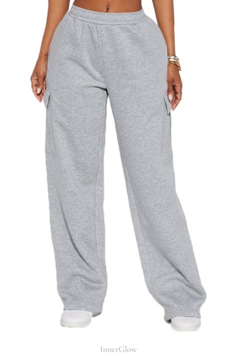 AROGONE Women's Cargo Sweatpants Baggy Casual High Waisted Straight Leg Pants with Pockets Long Upper Body Outfit, High Waisted Straight Leg Pants, Sweatpants Baggy, Shoes Wishlist, Cargo Sweatpants, Body Outfit, Shoe Wishlist, Pants With Pockets, Women Cargos