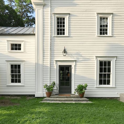 My Top 20 Best Shades of White Paint Shades Of White Paint, White Paint House, Gerald Bland, White Exterior Paint Colors, Benjamin Moore Exterior, White Exterior Paint, White Colonial, Colonial House Exteriors, Greek Revival Home