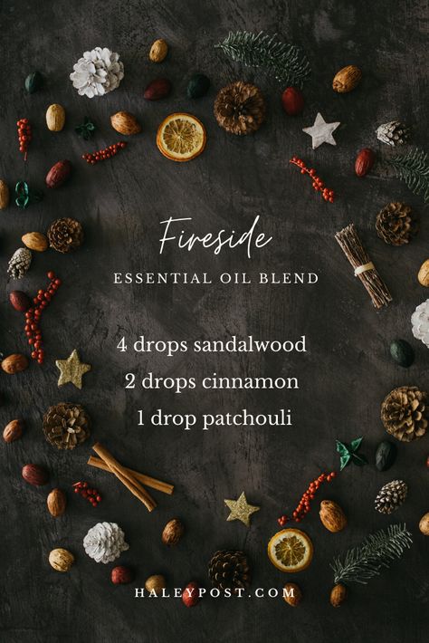 Make your home warm and cozy with this DIY Essential Oil blend. With sandalwood, cinnamon, and patchouli essential oils, this blend smells like snuggling beside a glowing fireplace. Campfire Oil Blends, Chocolate Essential Oil Blends, Leather Essential Oil Blend, Cozy Essential Oil Blends, November Essential Oil Blends, Campfire Essential Oil Blend, Sage Essential Oil Blends, Mahogany Teakwood Essential Oil Blend, Witchy Essential Oil Blends