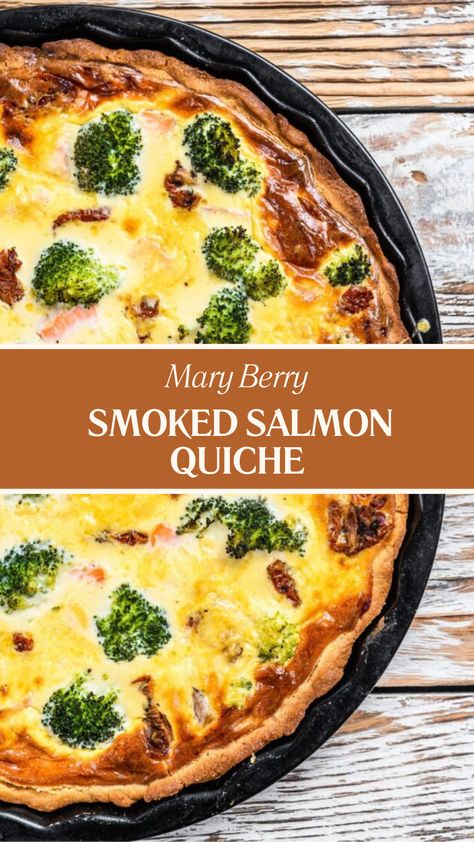 Mary Berry Smoked Salmon Quiche Smoked Salmon Quiche, Mary Berry Cooks, Salmon Quiche, Goat Cheese Quiche, Mary Berry Recipe, Celebrity Recipes, Mary Berry, Salmon Dishes, Irish Recipes