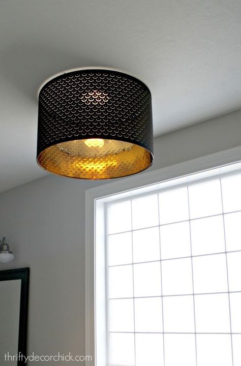 Using a lampshade for ceiling lighting at Thrifty Decor Chick! Ikea Ceiling Light, Diy Ceiling Lamp, Ikea Lamp Shade, Lighting Makeover, Bathroom Recessed Lighting, Ceiling Lamp Shade, Ikea Lamp, Diy Light Fixtures, Thrifty Decor Chick