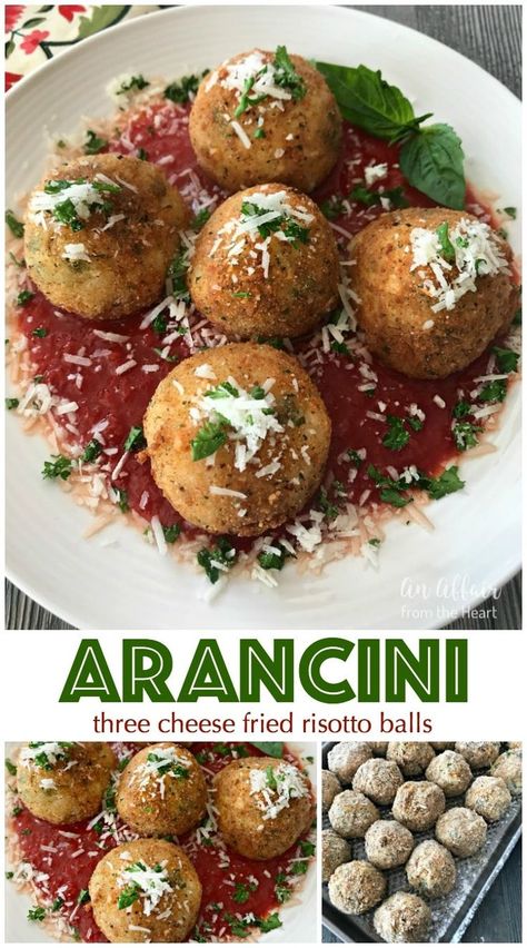 Fried Risotto Balls, Risotto Balls, Italian Recipes Appetizers, Arancini Recipe, Meatless Meal, Arborio Rice, Meat Appetizers, Italian Appetizers, Italian Dinner