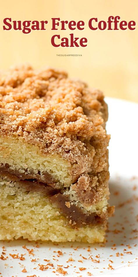 Sugar Free Coffee Cake, Sugar Free Coffee, Sugar Free Cake Recipes, Sugar Free Desserts Easy, No Sugar Desserts, Low Sugar Desserts, Sugar Free Baking, Cinnamon Coffee Cake, Sugar Free Recipes Desserts