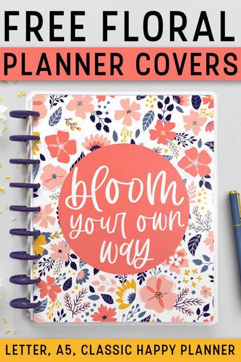 Get this set of free floral planner covers. It comes ready to print in letter size (for the Big Happy Planner), Classic Happy Planner, and A5 size. You could also use it as a planner divider or dashboard as well. Get this free planner printable today. Happy Planner Dividers Free Printables, Happy Planner Cover Ideas, Disc Planner Printables, Happy Planner Cover Free Printable, Classic Happy Planner Printables Free, Planner Dashboard Printable Free, Planner Dividers Printable Free, Diy Happy Planner Cover, Diy Planner Cover