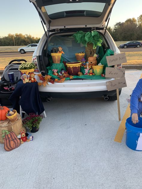 Winnie the Pooh 100 Acre Wood Trunk Or Treat, Trunk Or Treat Winnie The Pooh, Winnie The Pooh Trunk Or Treat Ideas, Winnie The Pooh Trunk Or Treat, Trunker Treat Ideas, Winnie The Pooh Halloween, 100 Acre Wood, Hundred Acre Woods, Wood Trunk