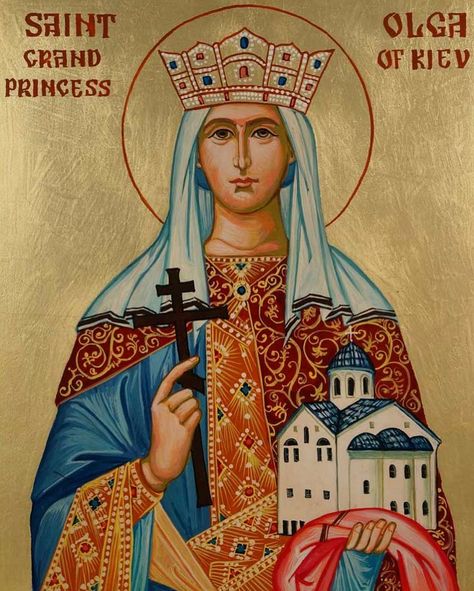 Today we also celebrate the memory of the Grand Princess Olga of Kiev. Saint Olga, renowned for her wisdom and sobriety, in her youth… St Olga Of Kiev, Saint Olga Of Kiev, Saint Olga, Olga Of Kiev, Female Saints, Spread The Gospel, Christian Icons, Egg Tempera, Paint Icon