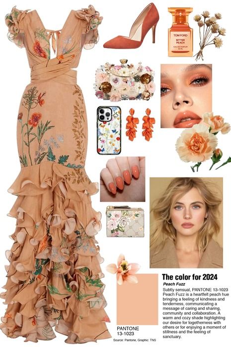 peach color Outfit | ShopLook Peach Outfit, Peach Clothes, Ruffle Long Sleeve Blouse, Art Dress, Peach Color, Outfit Shoplook, Summer Fashion Outfits, Fantasy Fashion, Colourful Outfits