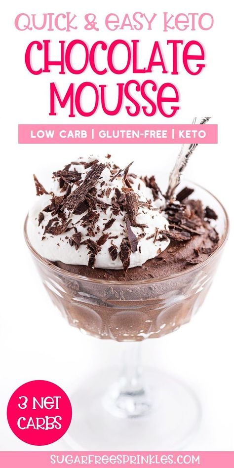 Got a chocolate craving? This easy and fast four-ingredient keto chocolate mousse recipe will satisfy a sweet craving, and it only takes a few minutes to whip up! If your sweet tooth tries to derail your efforts, quick, easy, tasty keto dessert recipes can be an excellent tool to have on hand to beat those cravings back. This recipe is sugar free, keto, gluten free and low carb.