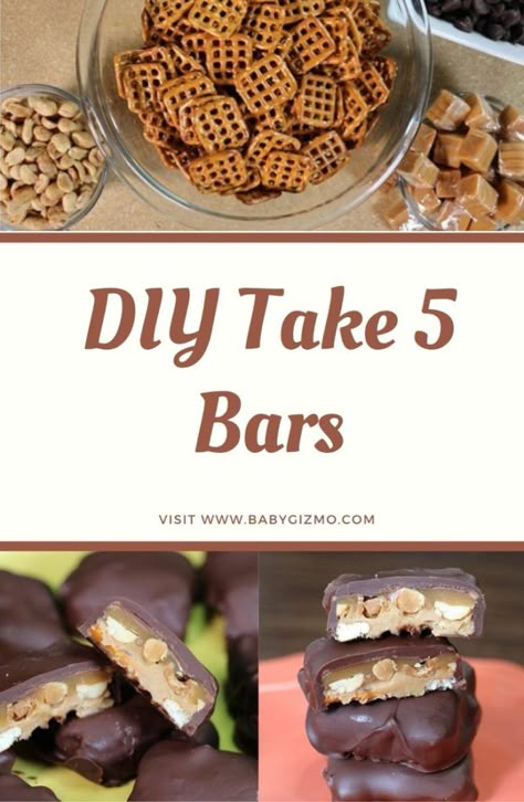 Homemade Take 5 Bars, Take 5 Bars, Take 5 Candy Bar, Diy Candy Bar, Homemade Candy Bars, Candy Bar Recipe, Candy Bar Cookies, Easy Bar Recipes, Easy Bar