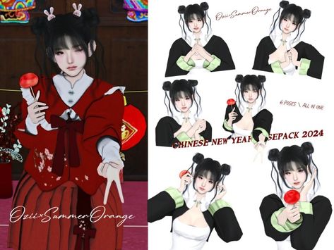 Ozii Asian Sims 4 Cc, Asian Sims, Japanese Accessories, Female Poses, Traditional Chinese, Chinese New Year, Sims 4, All In One