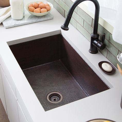 Cocina 33-Inch Copper Kitchen Sink | Native Trails Under Mount Kitchen Sink, Kitchen Sink Remodel, Single Basin Sink, Copper Kitchen Sink, Basement Reno, Vintage Tub, Apron Sink Kitchen, Single Bowl Kitchen Sink, Farmhouse Sink Kitchen