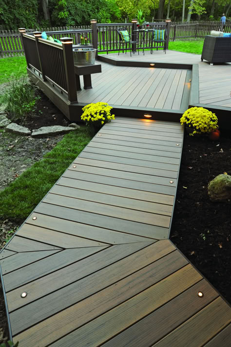 17 Best images about Composite, low maintenance deck ideas on ... Deck Walkway, Gorgeous Homes, Wooden Deck, Backyard Remodel, Have Inspiration, Decks Backyard, Deck Lighting, Deck Ideas, Building A Deck