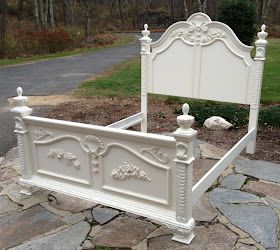 Shabby Chic Headboard, White Beds, Juniper Hill, Bed Posts, Painted Headboard, Antique Bed, Shabby Chic Beach, Shabby Chic White, Cottage Shabby Chic