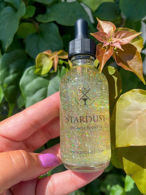 Shimmery Body Oil, Body Glitter Oil, Vibrating Higher, Lavender Body Oil, Spiritual Products, Shimmer Body Oil, Massage Oils, Concert Festival, Perfume Scents