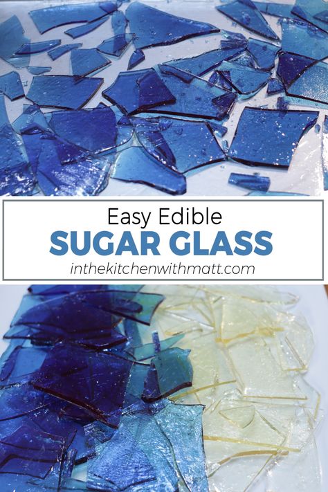 Plate full of blue edible sugar glass. Candy Glass Shards, Edible Glass Candy, Sugar Water For Cakes, Sugar Glass Recipes, Corn Syrup Recipes Desserts, Candy Crystals Recipe, Sugar Work Decoration, How To Make Isomalt, How To Make Hard Candy